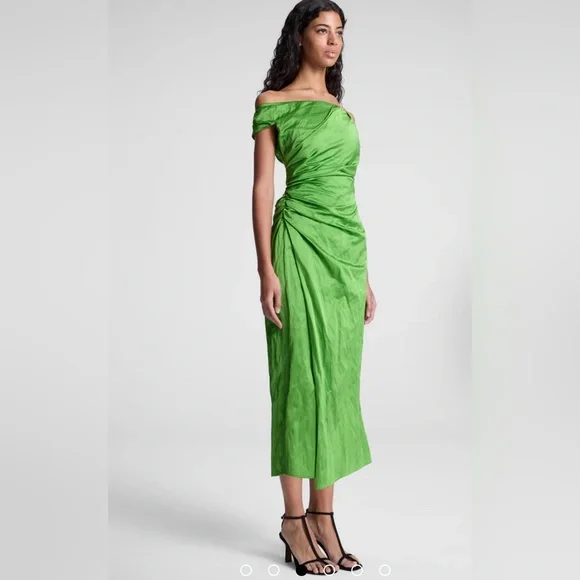 A.L.C. Camille Off Shoulder Satin Dress Elegant Green Off-Shoulder Dress size 6 - Picture 3 of 5